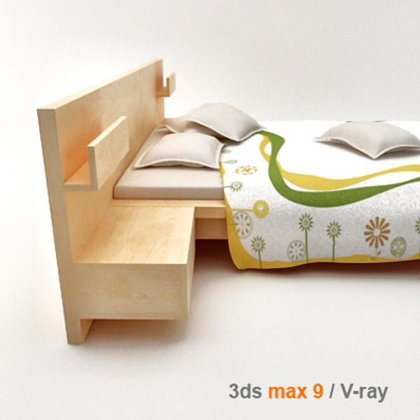 architectural visualization bedside cabinet 3d model - MALM bed 160 with bedside cabinet by lajhar